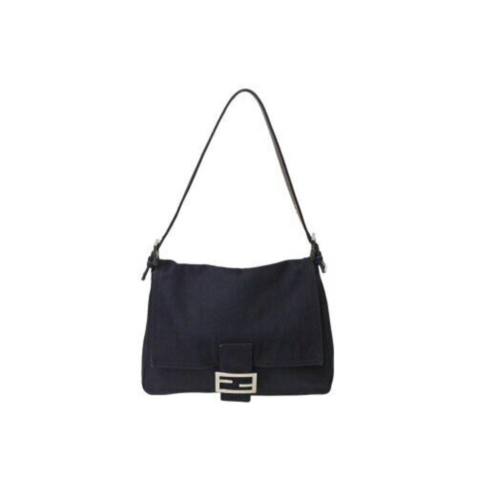FENDI Mamma Bucket Hobo Shoulder Bag Navy Blue Denim Leather